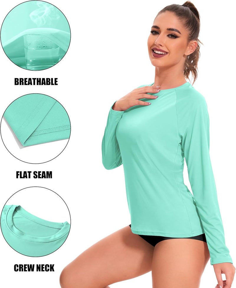 Kinglaman 4 Pack Rash Guard for Women UPF 50+ SPF UV Sun Protection Long Sleeve Swim Shirt Workout Hiking Tops - Image 4